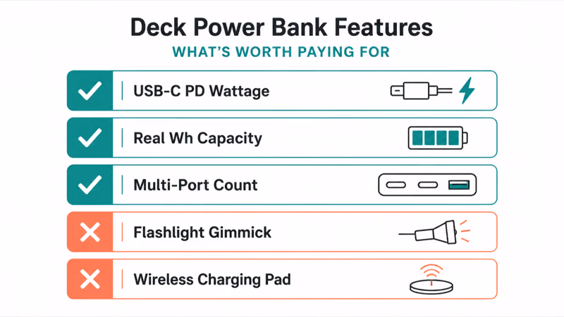 Prioritize PD wattage real capacity and ports over Deck bank gimmicks