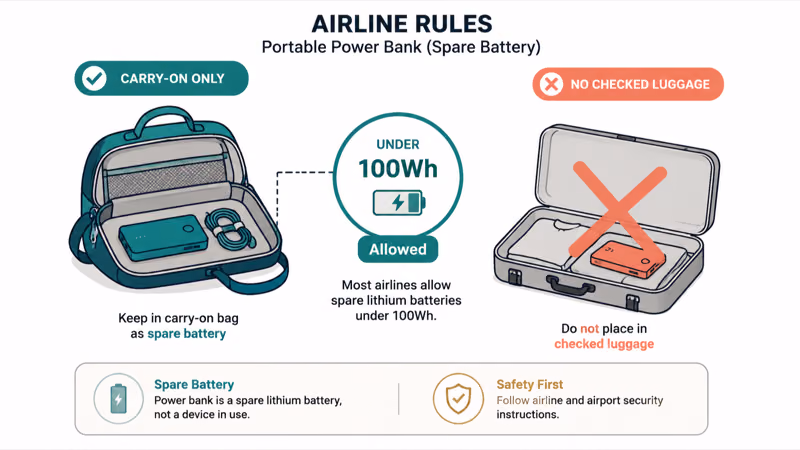 Switch two power bank spare battery carry-on airline rule diagram