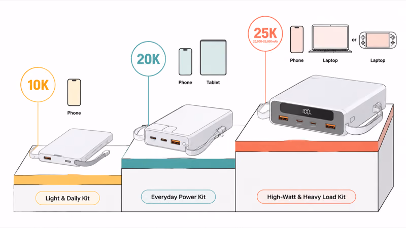 Capacity ladder matching phone tablet and laptop kits to mAh bands