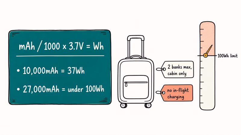 Watt hour conversion math with one hundred watt hour airline carry on limit