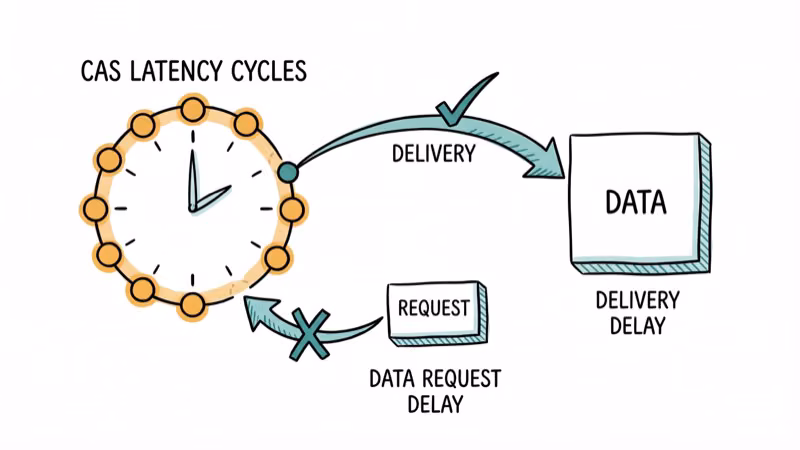 Clock diagram showing CAS latency cycle timing for DDR4 memory data delivery
