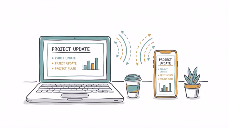 Phone and laptop connected wirelessly with screen mirroring signal waves