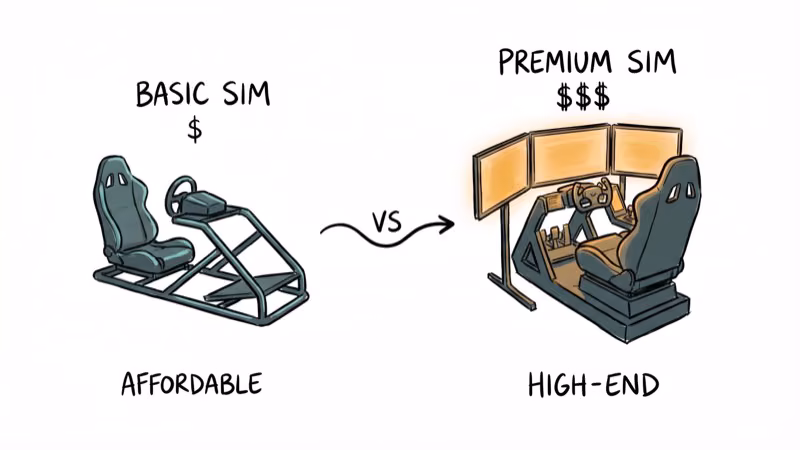 Budget and premium racing cockpits side by side with price comparison