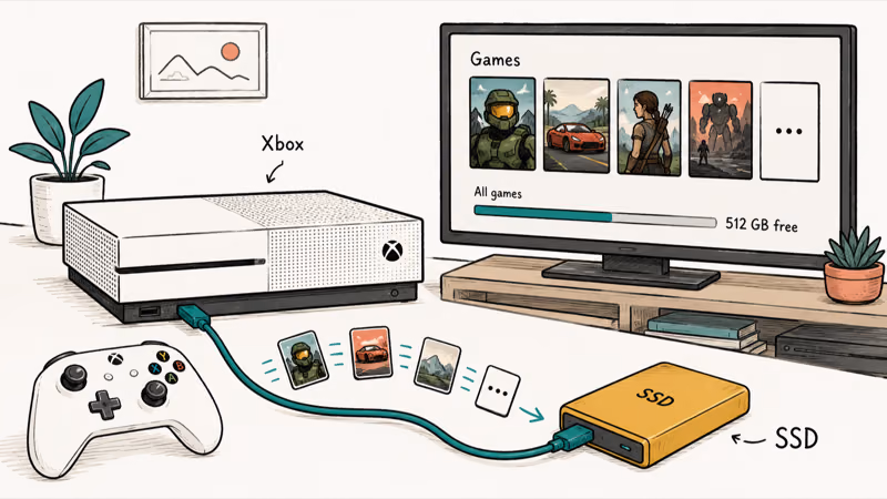 External USB SSD connected to an Xbox console for extra game storage