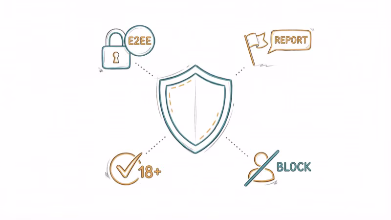 Shield icon with encryption lock report button and verification checkmark
