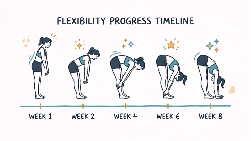 Timeline showing flexibility progress over weeks of daily stretching