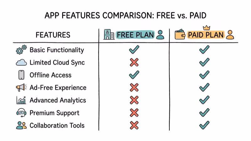 Comparison chart showing free versus paid stretching app features
