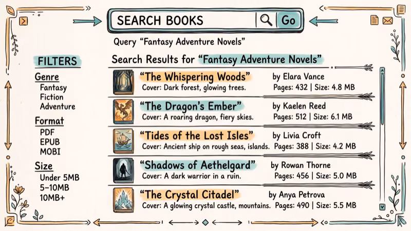 Book torrent site search interface showing ebook category filters