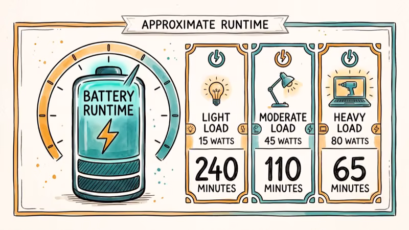 UPS battery runtime chart showing load versus backup duration
