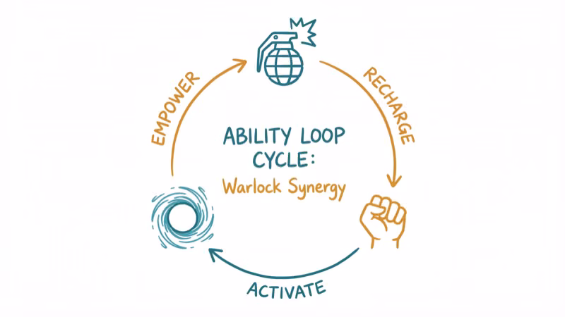 Warlock ability loop diagram showing grenade melee and rift synergy cycle