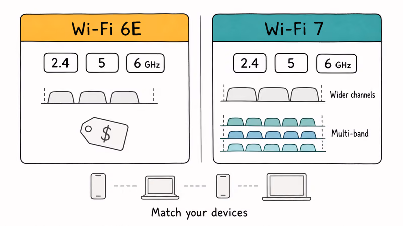 Side by side comparison of Wi-Fi 6E and Wi-Fi 7 features and best uses