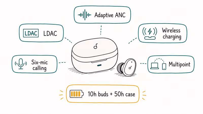 Soundcore Liberty 4 NC budget features including adaptive ANC LDAC and battery life