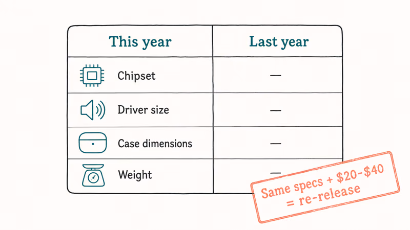 Spec check comparing chipset driver case size and weight to spot relabeled earbuds