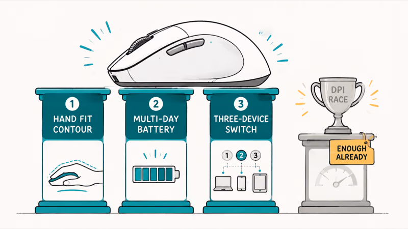 Fit battery and device switching pillars that matter more than raw mouse DPI