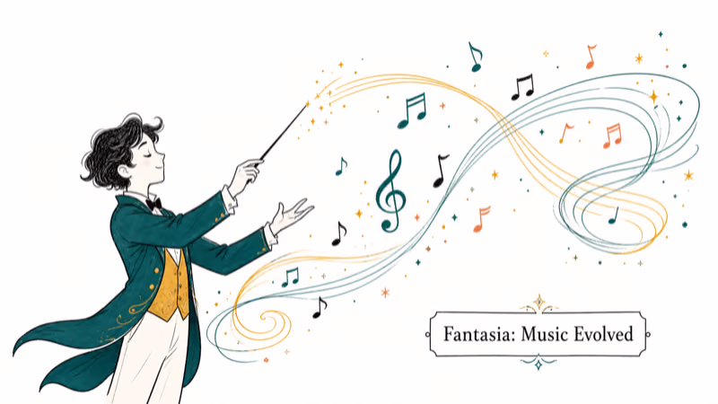 Hand-drawn Fantasia: Music Evolved illustration