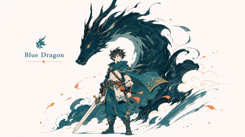 Hand-drawn Blue Dragon illustration