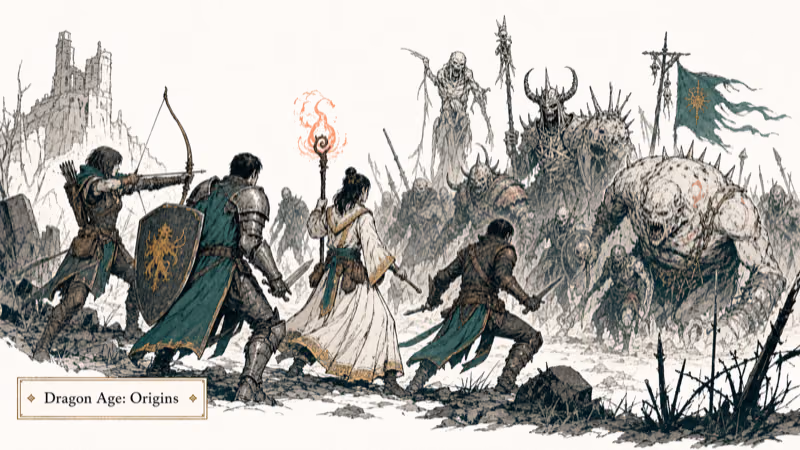 Hand-drawn Dragon Age: Origins illustration