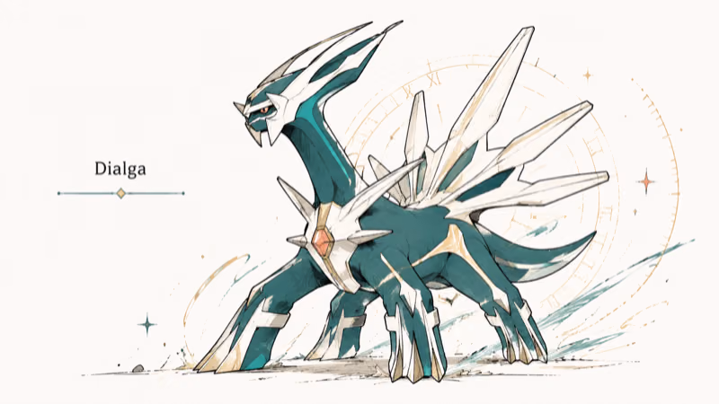 Hand-drawn illustration of Dialga