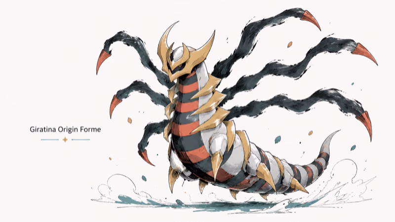 Hand-drawn illustration of Giratina Origin Forme