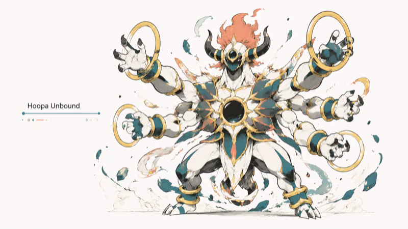 Hand-drawn illustration of Hoopa Unbound