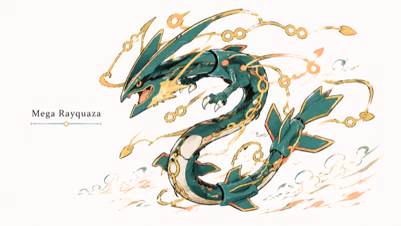 Hand-drawn illustration of Mega Rayquaza