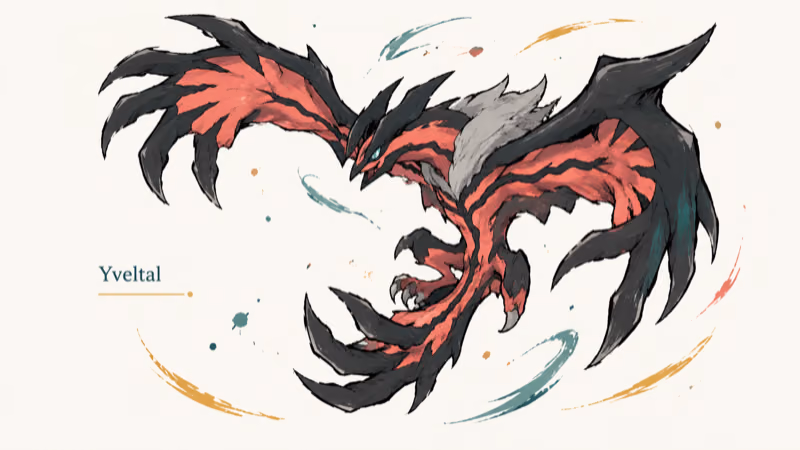 Hand-drawn illustration of Yveltal