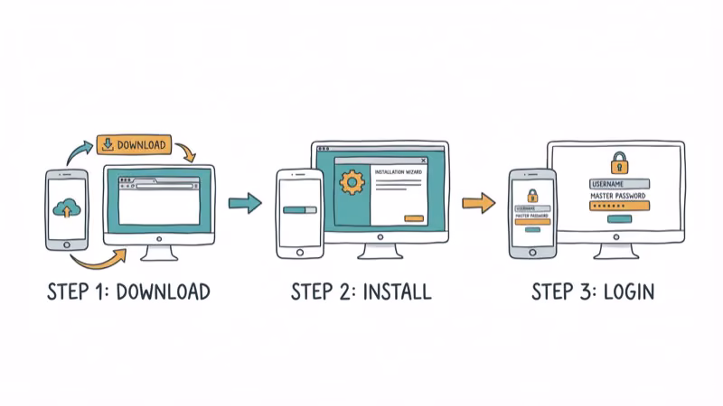 Step by step setup flow for password manager on phone and desktop