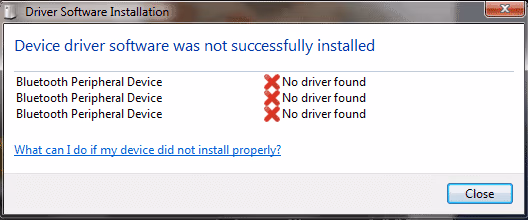 Bluetooth Peripheral Devices No Driver Found Error