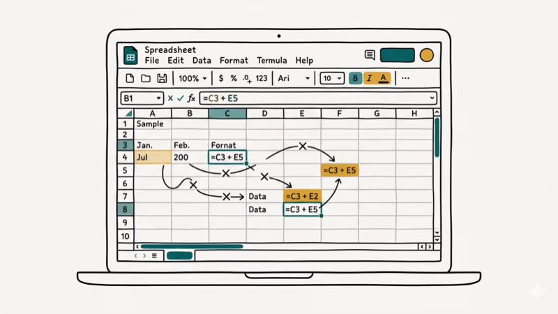 Spreadsheet with formula references being disconnected from source