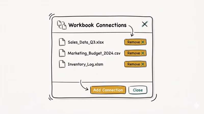 Dialog box showing external file references with removal options