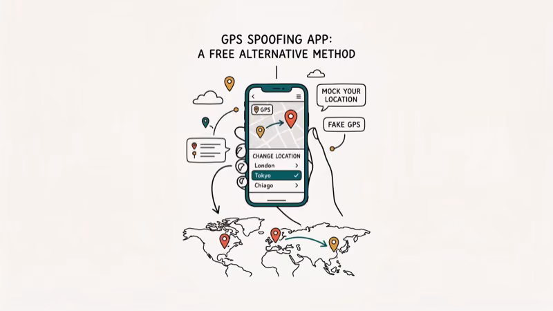GPS spoofing app interface showing location change on map for Bumble Travel Mode alternative