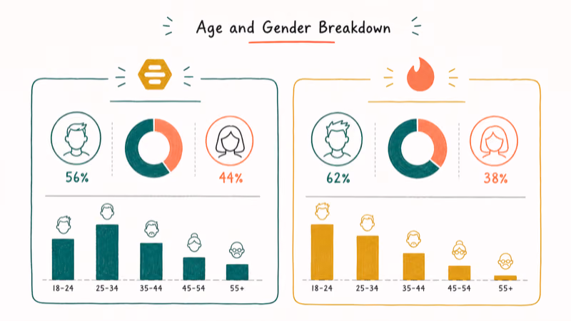 Hand-drawn illustration: Age and Gender Breakdown