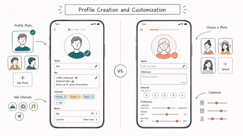Hand-drawn illustration: Profile Creation and Customization
