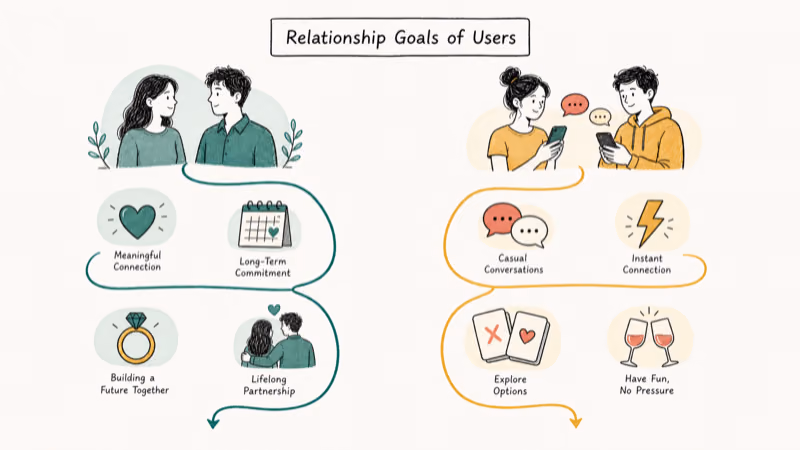 Hand-drawn illustration: Relationship Goals of Users