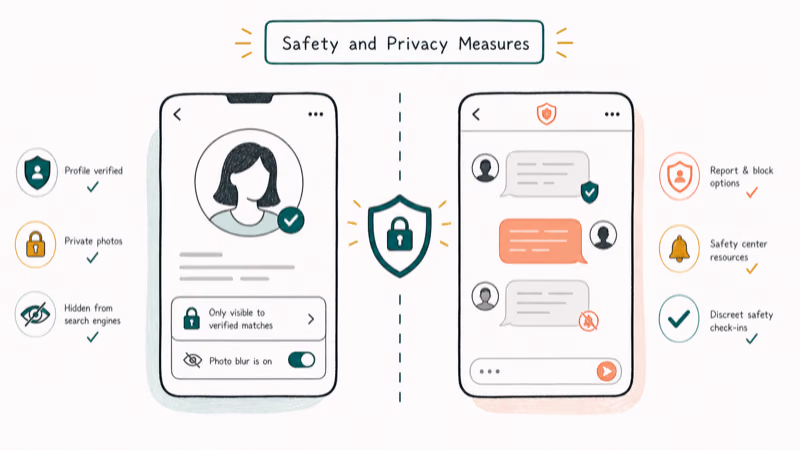 Hand-drawn illustration: Safety and Privacy Measures
