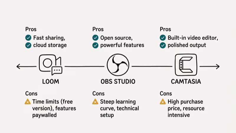 Feature comparison chart of CamStudio versus OBS Studio free screen recording software