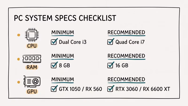 Genshin Impact PC minimum and recommended system requirements table for Windows 2026