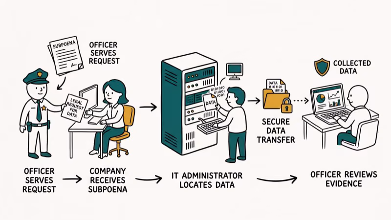 Flowchart showing how law enforcement subpoenas Pinger to trace a TextFree number