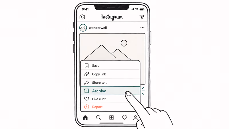 Instagram post with three-dot menu open showing the archive option highlighted