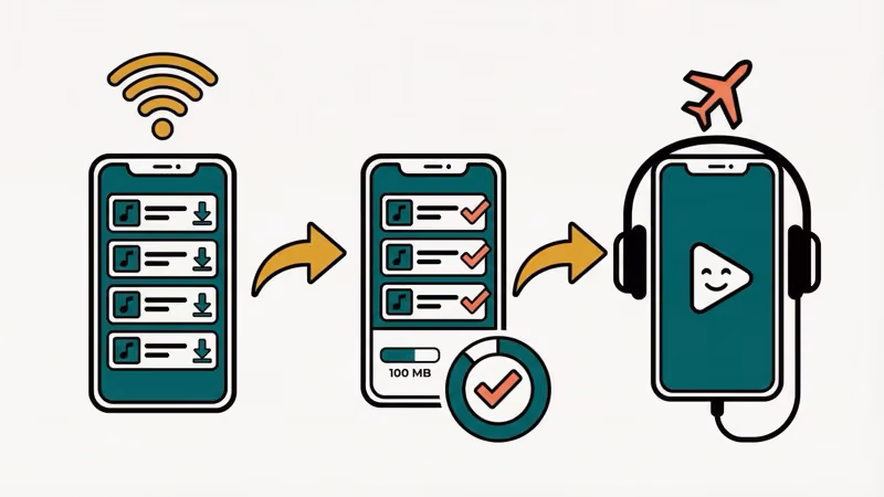 Three step Spotify playlist download process before a flight