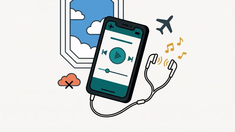 Phone in airplane mode playing Spotify offline with headphones connected