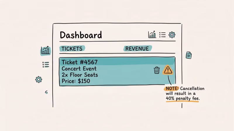 StubHub seller dashboard showing how to deactivate a listing and penalty warning for completed sales