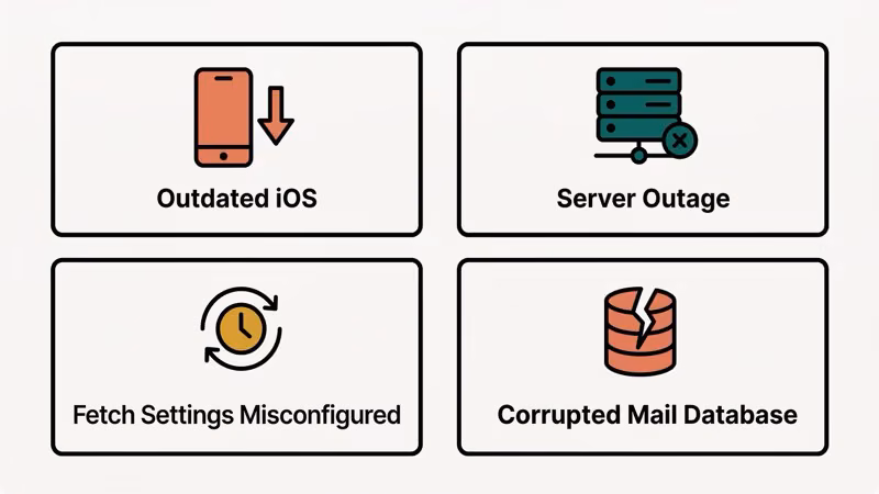 Four common causes of Cannot Get Mail error on iPhone diagram