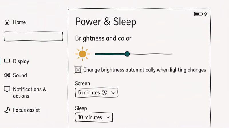 Windows Power Options advanced settings showing adaptive brightness toggle set to Off
