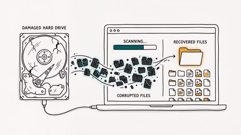 EaseUS Data Recovery software scanning a Windows drive to recover unreadable corrupted files