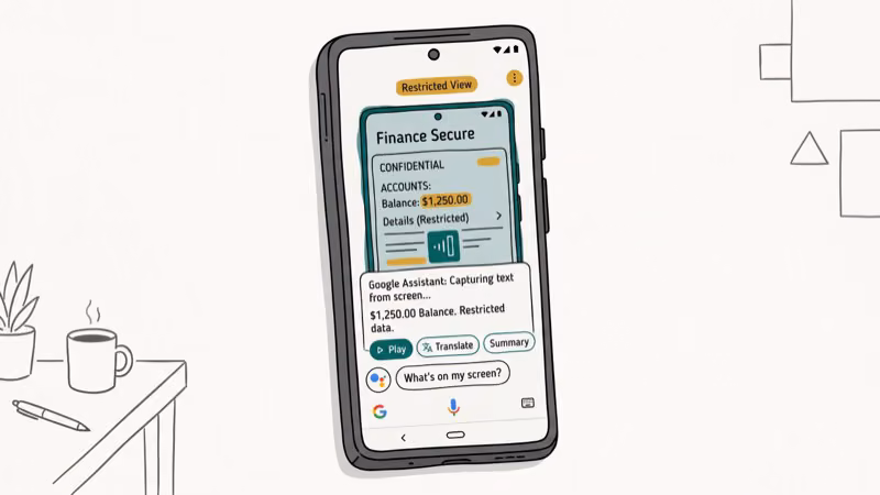 Google Assistant screen capture workaround bypassing security policy on Android phone