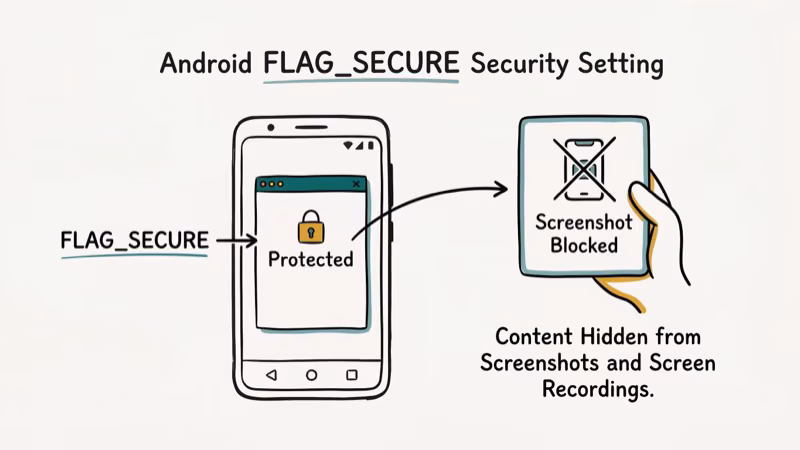 Diagram showing how Android FLAG_SECURE blocks screenshots at the OS level