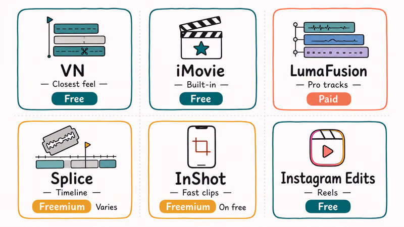 Six CapCut alternatives for iPhone sorted by best use case, price, and watermark policy