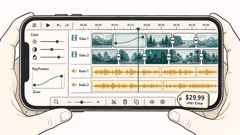 LumaFusion multi-track timeline with keyframed video and audio layers for pro iPhone editing