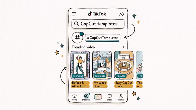 TikTok search results showing viral CapCut templates with Use This Template button